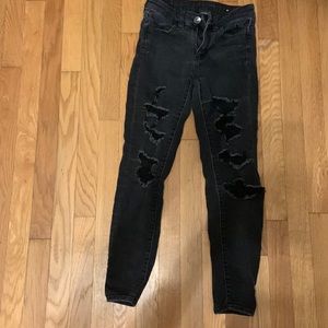 American eagle black ripped jeans, Size: 0 short